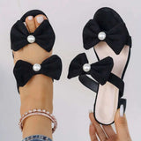 Double Bow Open Toe Block Heel Sandals - Trendsi - Flyclothing LLC