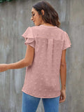 Swiss Dot Notched Cap Sleeve Blouse - Trendsi - Flyclothing LLC
