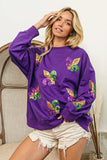 BiBi Fleur De Lis Sequin Patches Mardi Gras Sweatshirt - Trendsi - Flyclothing LLC