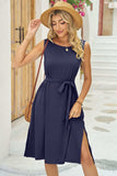 Tied Round Neck Sleeveless Dress - Trendsi - Flyclothing LLC