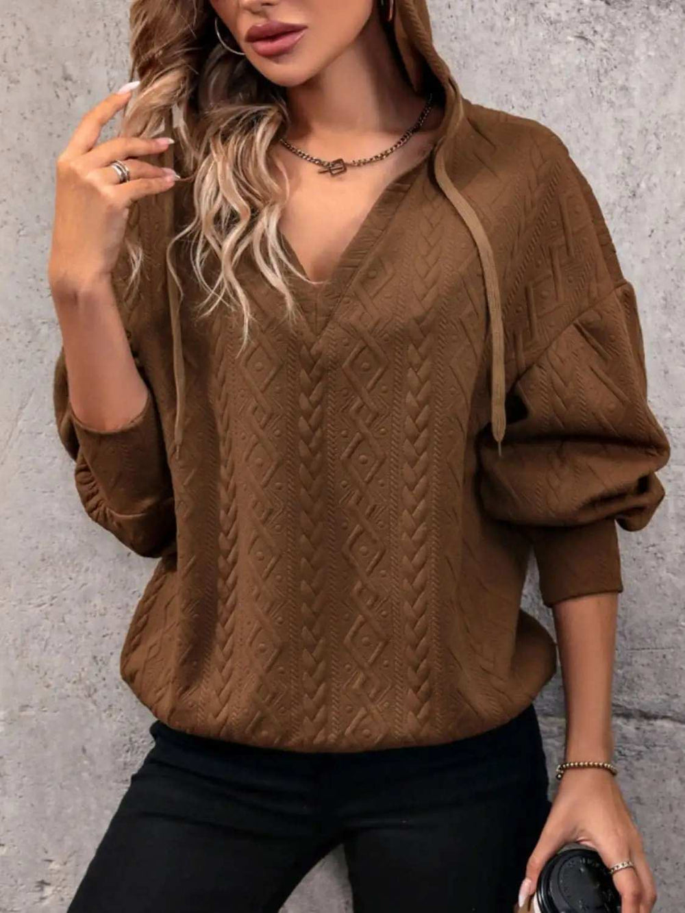 Drawstring Dropped Shoulder Long Sleeve Hoodie - Trendsi - Flyclothing LLC