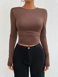 Backless Round Neck Long Sleeve T-Shirt - Trendsi - Flyclothing LLC