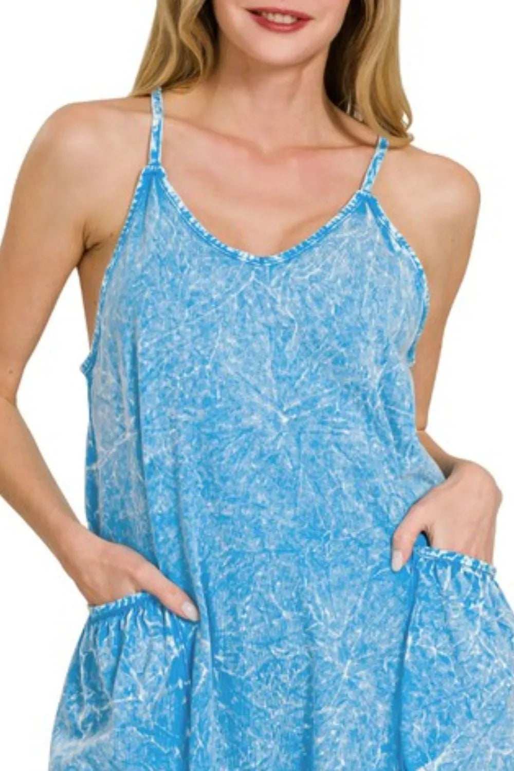 Zenana Acid Crinkle Washed Spaghetti Strap Romper - Trendsi - Flyclothing LLC