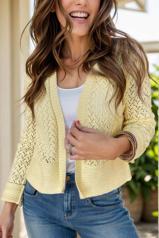 Openwork Open Front Long Sleeve Cardigan - Trendsi - Flyclothing LLC
