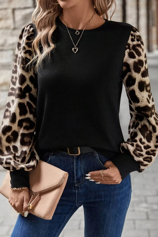 Leopard Long Sleeve Blouse - Trendsi - Flyclothing LLC