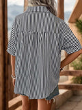Striped Collared Neck Half Sleeve Shirt - Trendsi - Flyclothing LLC