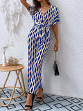 Printed Surplice Tie Waist Short Sleeve Jumpsuit - Trendsi - Flyclothing LLC