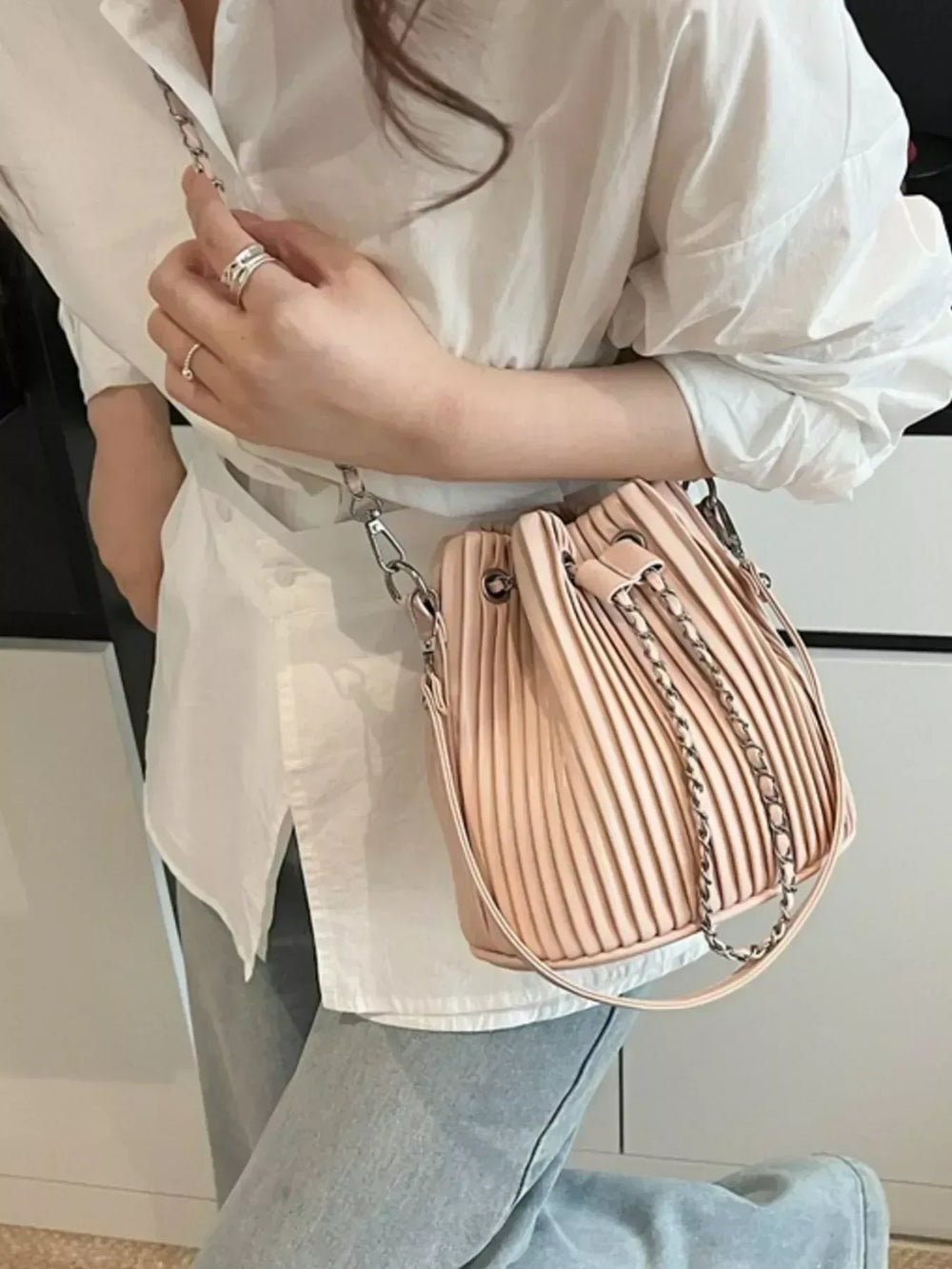 Pleated Bucket Crossbody Bag - Trendsi - Flyclothing LLC