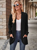 Ribbed Open Front Long Cardigan with Pockets - Trendsi - Flyclothing LLC
