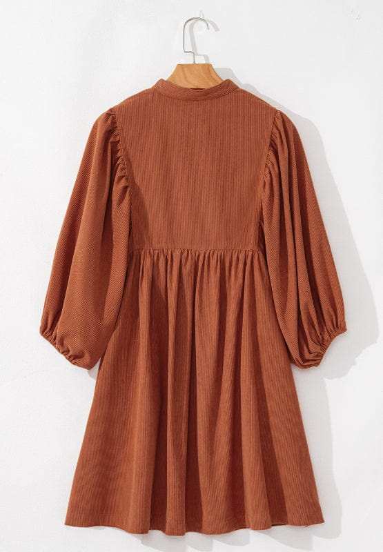 Corduroy Quarter Snap Three-Quarter Sleeve Dress - Trendsi - Flyclothing LLC