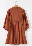 Corduroy Quarter Snap Three-Quarter Sleeve Dress - Trendsi - Flyclothing LLC