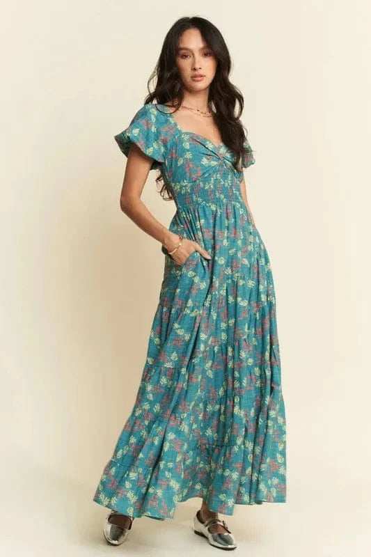 Davi & Dani Lightweight Sweetheart Neck Textured Tiered Maxi Dress - Trendsi - Flyclothing LLC