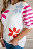 Flower Pattern Round Neck Half Sleeve Knit Top - Trendsi - Flyclothing LLC