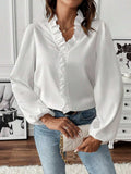 Ruffled V-Neck Long Sleeve Blouse - Trendsi - Flyclothing LLC