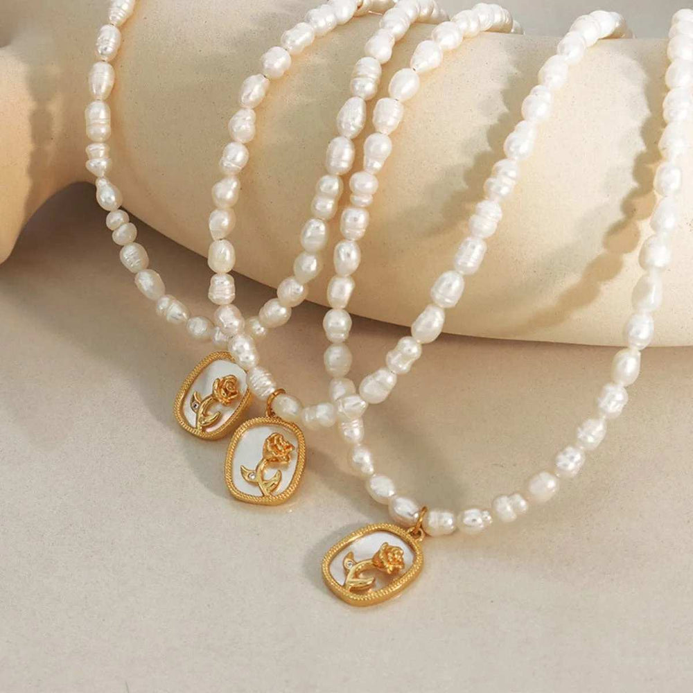 18K Gold-Plated Freshwater Pearl Necklace - Trendsi - Flyclothing LLC
