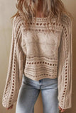 Cable-Knit Openwork Long Sleeve Sweater - Trendsi - Flyclothing LLC