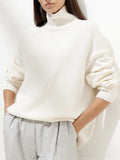 Ribbed Detail Turtleneck Dropped Shoulder Sweater - Trendsi - Flyclothing LLC