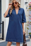 Johnny Collar Half Sleeve Denim Dress - Trendsi - Flyclothing LLC