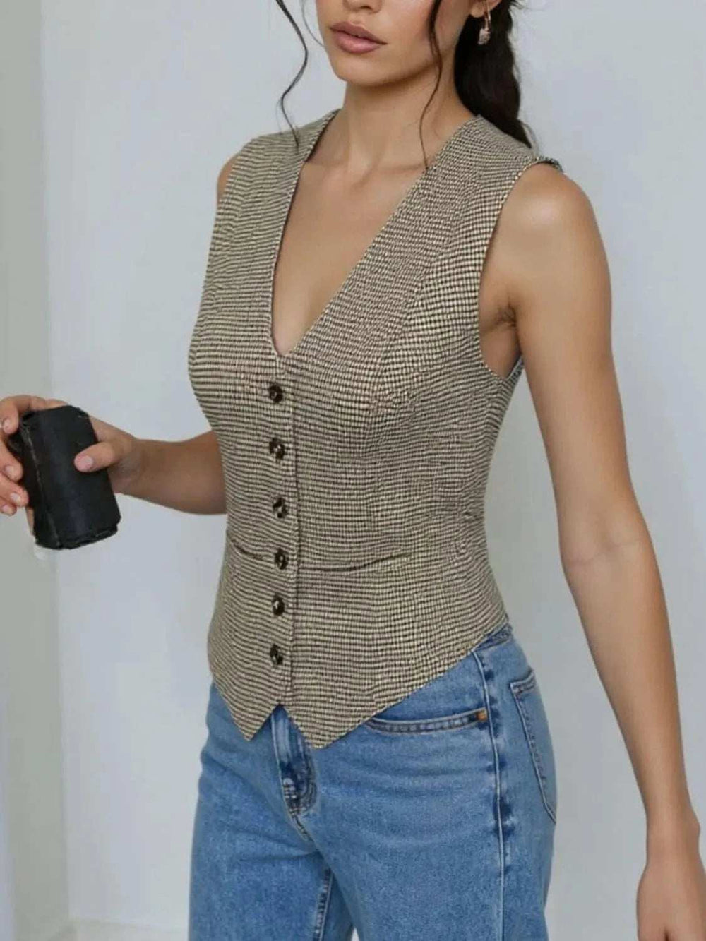 Plaid Button Down Vest - Trendsi - Flyclothing LLC