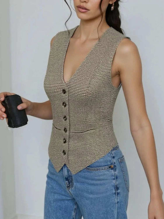 Plaid Button Down Vest - Trendsi - Flyclothing LLC