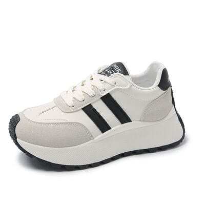 Side Striped Lace Up Platform Athletic Sneakers - Trendsi - Flyclothing LLC
