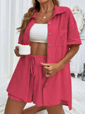 Button Up Half Sleeve Top and Shorts Set - Trendsi - Flyclothing LLC