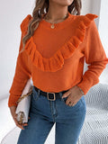 Ruffled Round Neck Long Sleeve Sweater - Trendsi - Flyclothing LLC