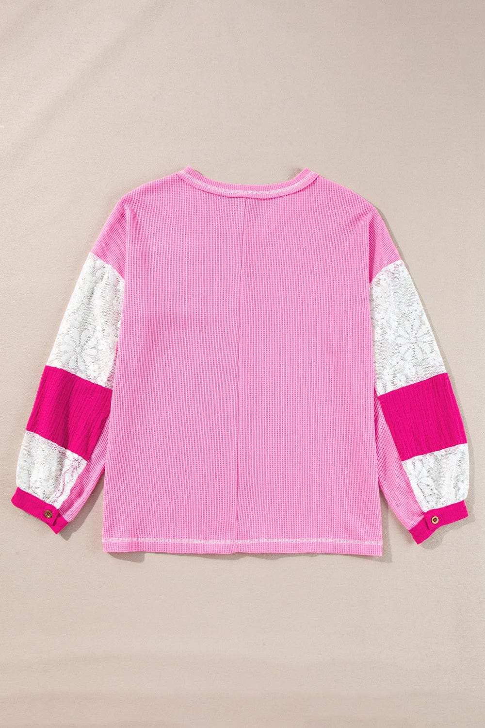 Lace Patchwork Sleeve Stitching V Neck Top - Trendsi - Flyclothing LLC