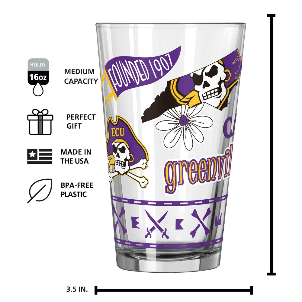 East Carolina 16oz Native Pint Glass - Logo Brands - Flyclothing LLC