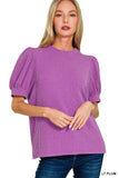 Zenana Raised Rib Puff Sleeve Top - Trendsi - Flyclothing LLC