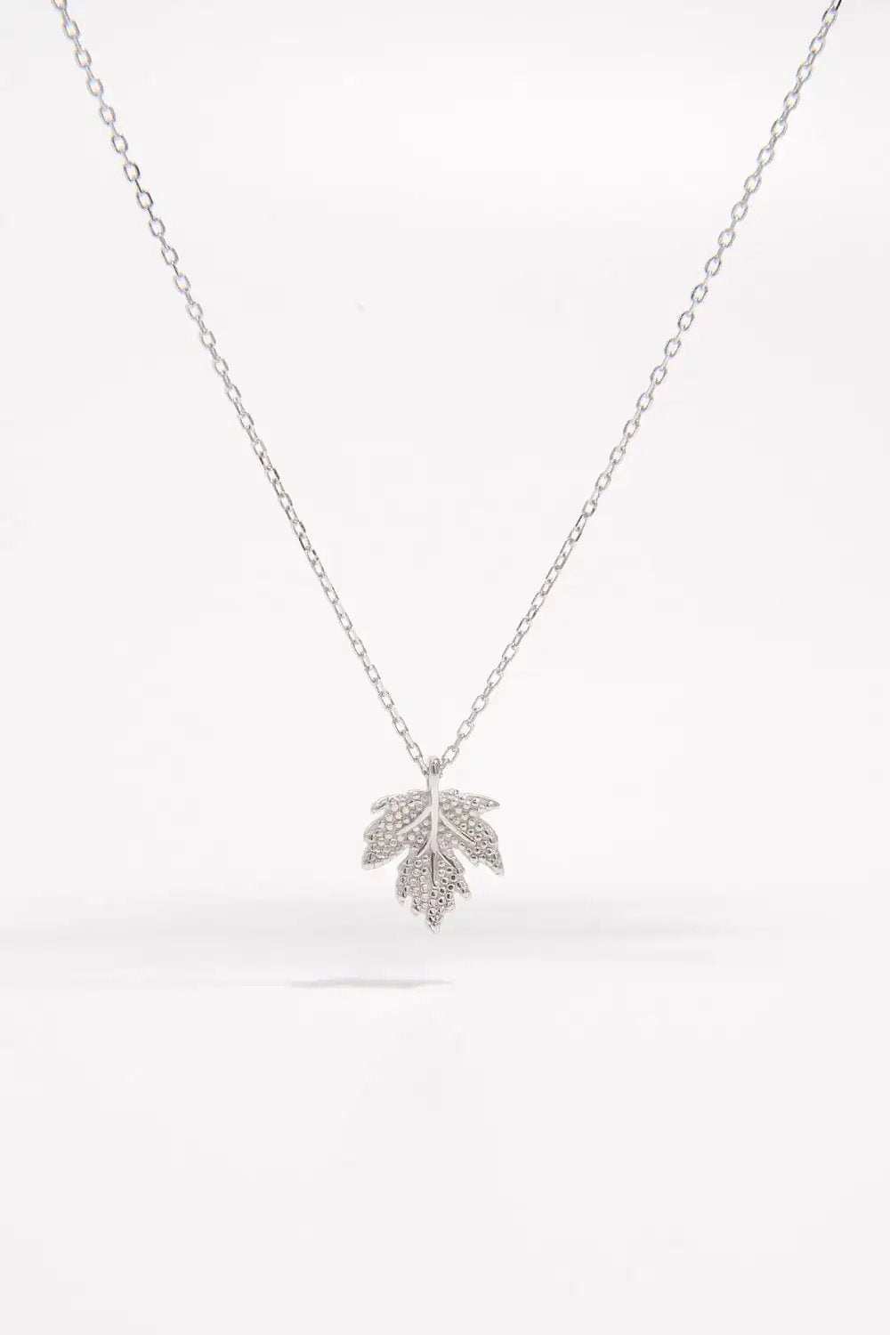 925 Sterling Silver Zircon Maple Leaf Necklace - Trendsi - Flyclothing LLC