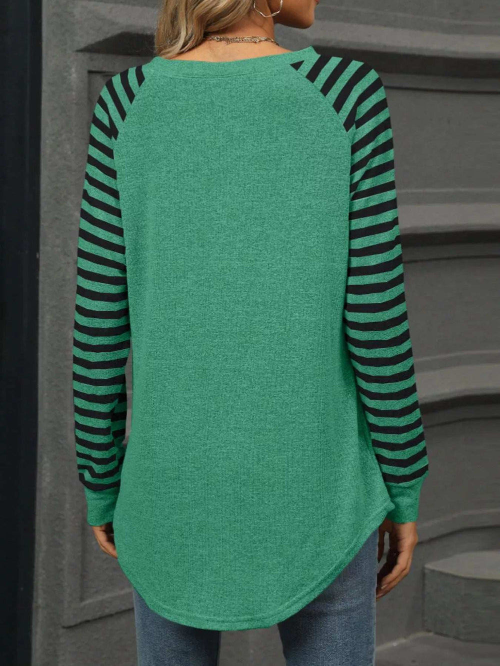 Striped Round Neck Raglan Sleeve T-Shirt - Trendsi - Flyclothing LLC