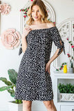 Heimish Full Size Short Sleeve Off Shoulder Animal Mini Dress Plus Size - Trendsi - Flyclothing LLC