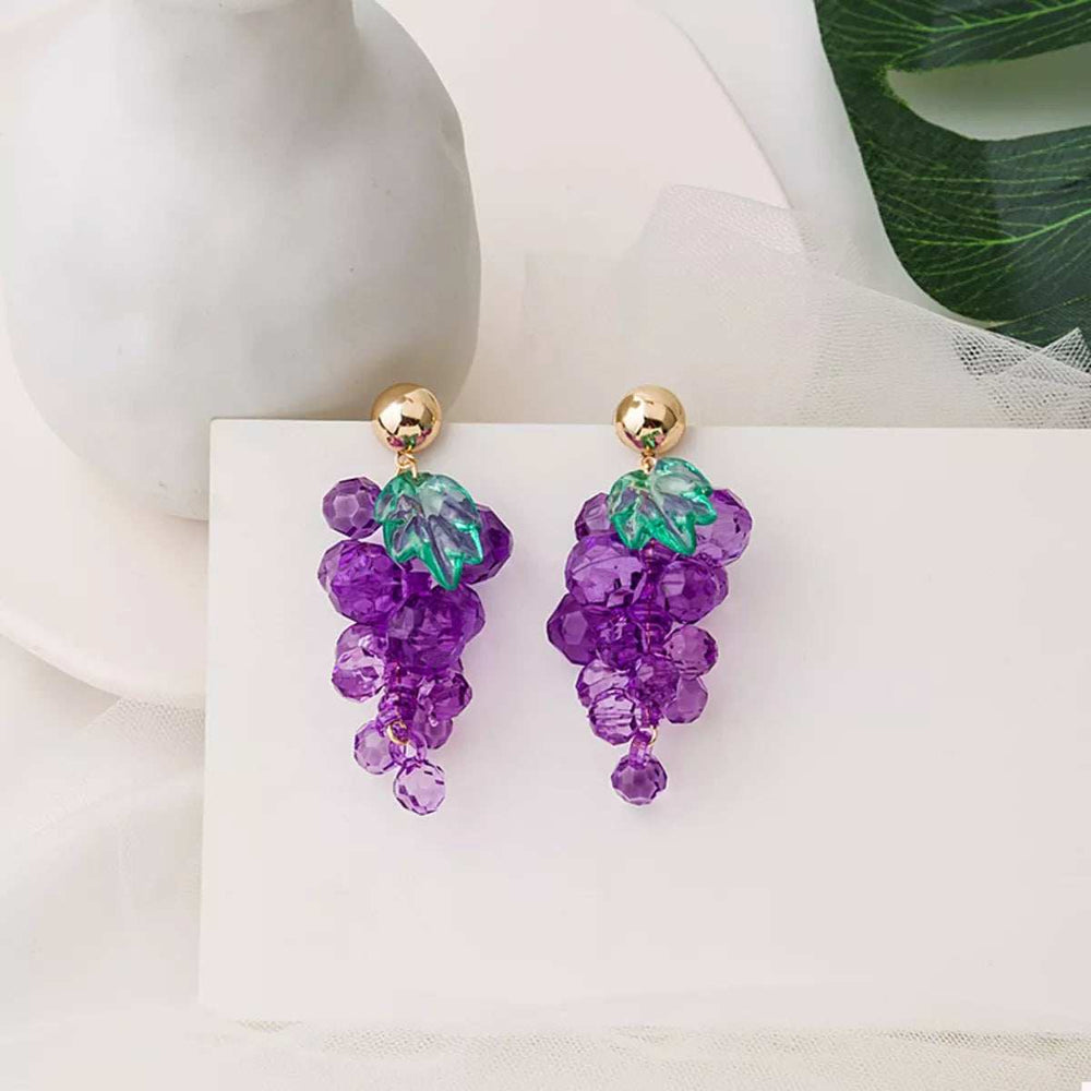 Grape Cluster Beaded Dangle Earrings - Trendsi - Flyclothing LLC