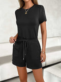 Tied Round Neck Short Sleeve Romper - Trendsi - Flyclothing LLC