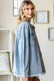 First Love Smile Face Button Down Raw Hem Denim Jacket - Trendsi - Flyclothing LLC