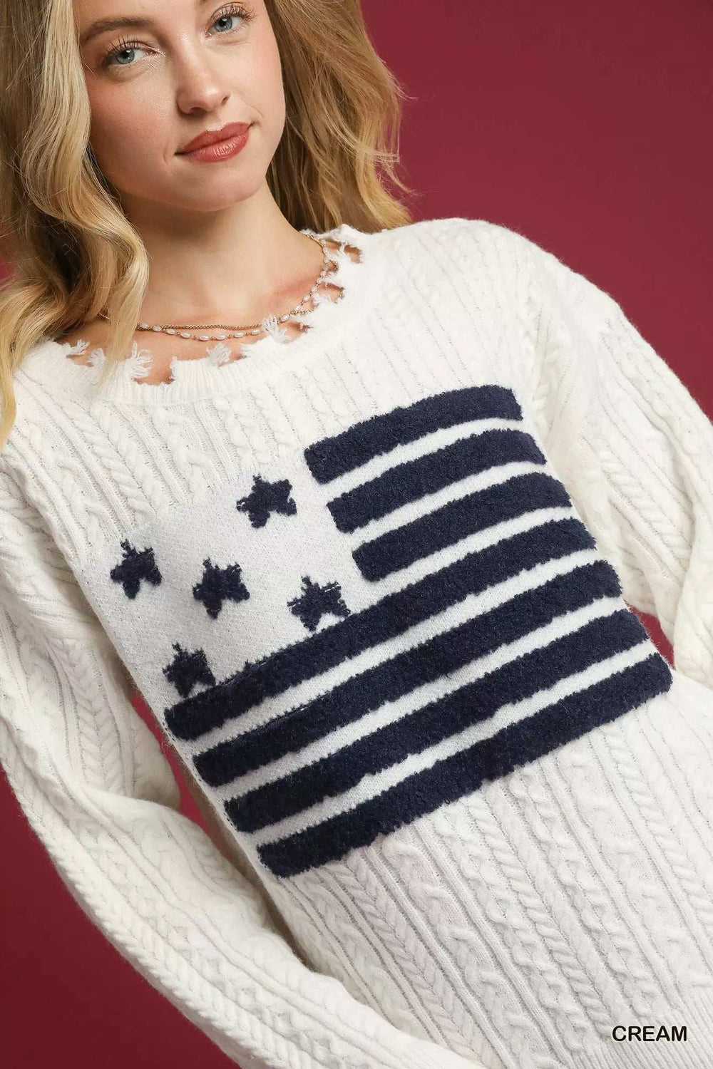 Umgee Distressed American Flag Sweater - Trendsi - Flyclothing LLC
