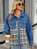 Plaid Button Up Long Sleeve Denim Jacket - Trendsi - Flyclothing LLC