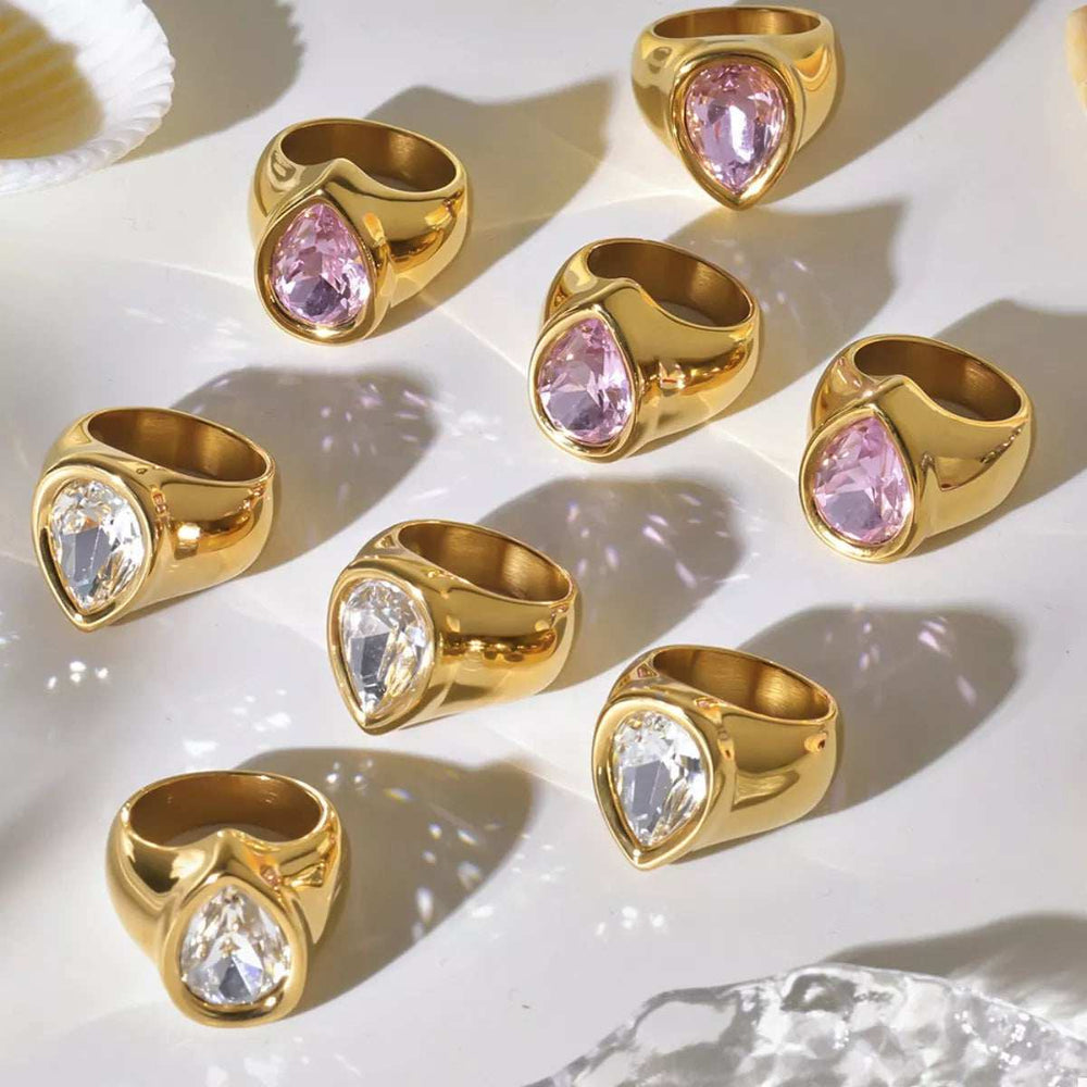 18K Gold-Plated Teardrop Zircon Ring - Trendsi - Flyclothing LLC
