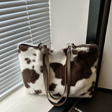 Cow Print Furry Tote Bag - Trendsi - Flyclothing LLC