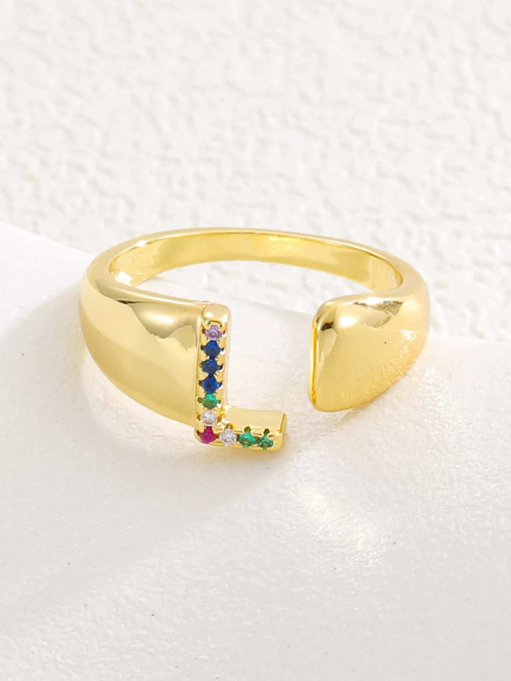 18K Gold-Plated Zircon Letter Ring - Trendsi - Flyclothing LLC
