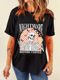 Halloween Skull Checkerboard Graphic Round Neck T-Shirt - Trendsi - Flyclothing LLC