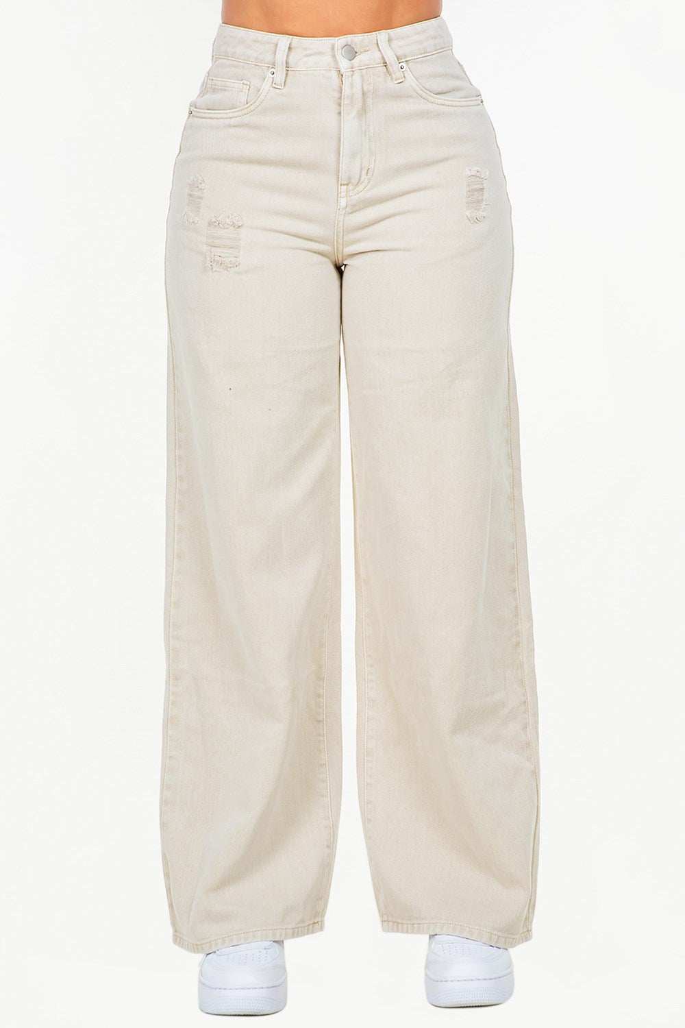 American Bazi High Waist Distressed Wide Leg Jeans - Trendsi - Flyclothing LLC