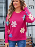 Flower Round Neck Long Sleeve Sweater - Trendsi - Flyclothing LLC