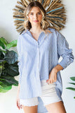 First Love Striped Button Down High-Low Hem Shirt - Trendsi - Flyclothing LLC