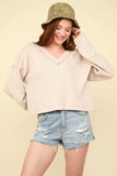 VERY J Exposed Seam V-Neck Ribbed Knit Top - Trendsi - Flyclothing LLC