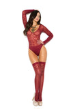 Elegant Moments Burgundy Burnout Teddy W/ Thigh Hi's 1358 - Elegant Moments - Flyclothing LLC