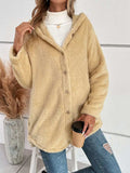 Fuzzy Button Up Hooded Jacket - Trendsi - Flyclothing LLC