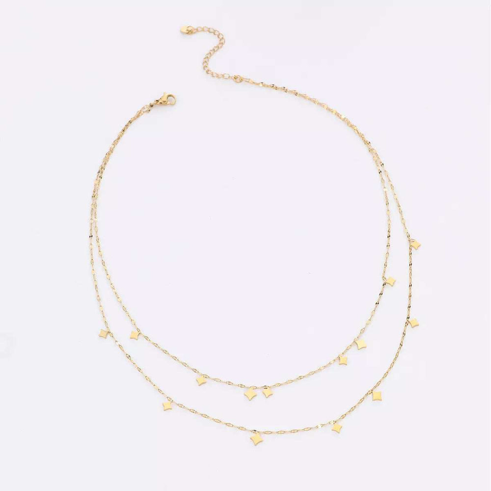18K Gold-Plated Layered Star Charm Necklace - Trendsi - Flyclothing LLC