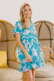BiBi Floral Crinkle Shirred Ruffle Detail V Neck Dress - Trendsi - Flyclothing LLC